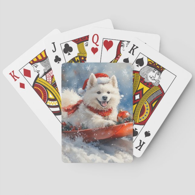Baralho Cão Samoyed em Trenó Deixe Nevar Natal (Verso)