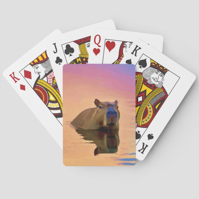 Baralho Capybara Emergindo de um Lago Tranquilo (Verso)