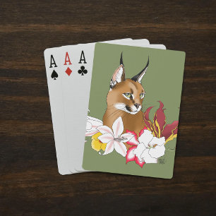 Baralho Caracal Selvagem Elegante Lírios Florais Verde