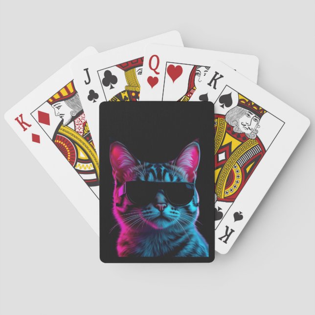 Baralho Cartão de jogo vibrações de gato neon (Verso)