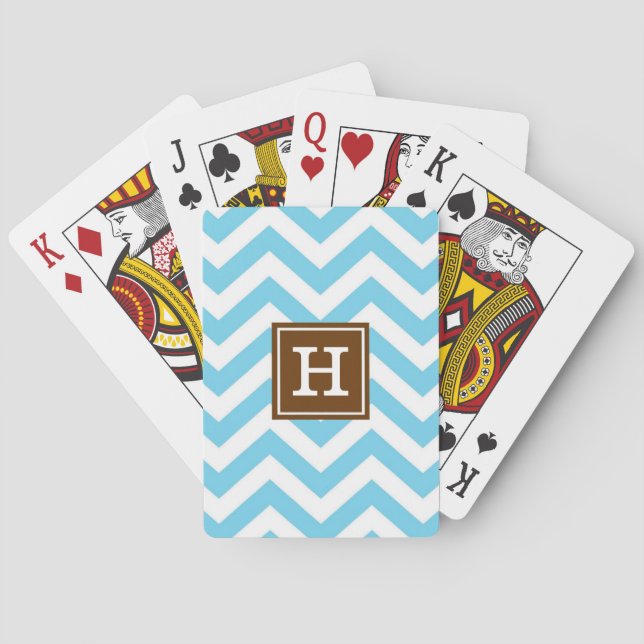 Baralho Cartas de Jogar Azul com Chevron e Monograma (Verso)