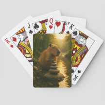 Cartas de Jogar Capivara Zen com Pedras de Equilíb