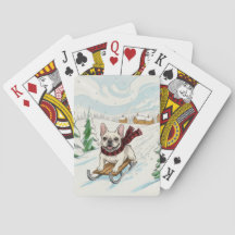 Cartas de jogar com Bulldog Francês andando de tre