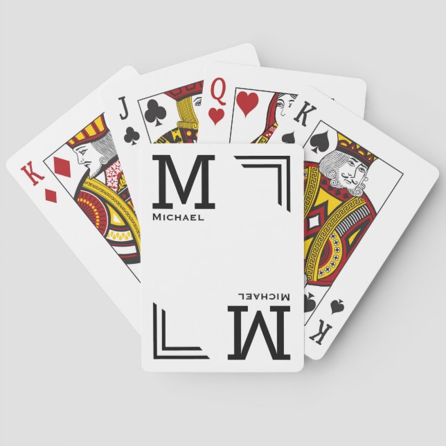 Baralho cartas de jogar elegantes monogramas brancos (Verso)