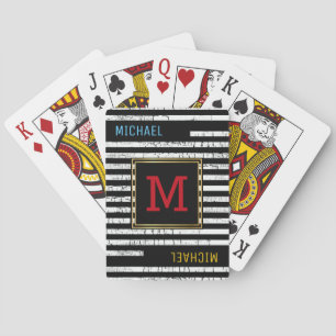 Baralho cartas de jogar preto listrado com nome e inicial