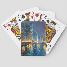 Cartas de Jogar Silhueta da Cidade à Beira-Mar Luz
