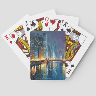 Baralho Cartas de Jogar Silhueta da Cidade à Beira-Mar Luz