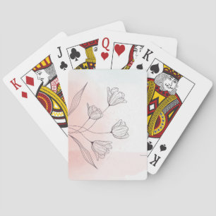 Baralho Cartas de Jogo de Poker Floral em Aquarela Rosa Ro