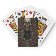Cartas de pôquer caveira gótica rosa ouro preto