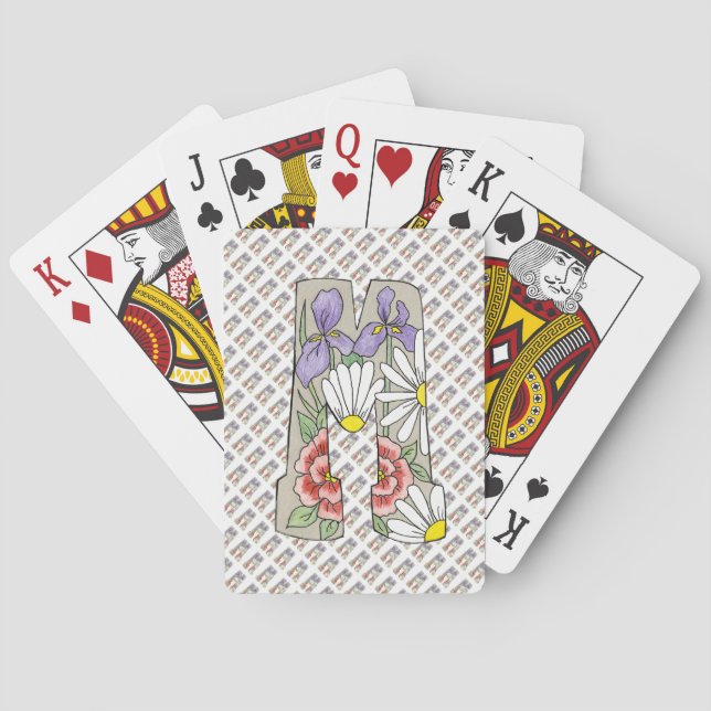 Baralho Cartas de Reprodução Letra M com Flores (Verso)