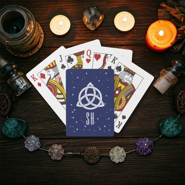 Baralho Cartões Azuis De Jogada Celta-Trinity Knot Monogra (Just add your initial!)