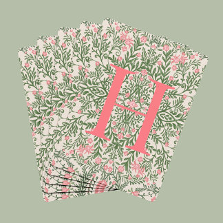 Baralho Cartões com padrão floral rosa e verde e monograma