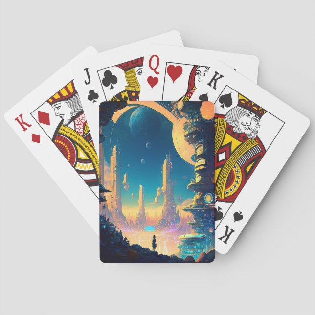 Baralho Cartões de Brincadeira de Cidade Futurística Ficçã (Verso)