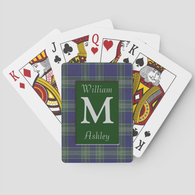 Baralho Cartões De Jogada Com Xadrez Verde Azul Monogramad (Verso)