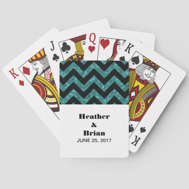 Baralho Cartões De Jogar Com Glitter Chevron Teal (Verso)