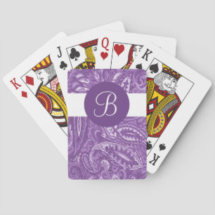 Baralho Cartões de jogar monogramas personalizados de púrp