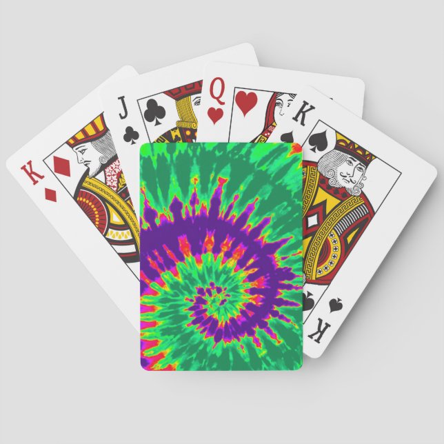 Baralho Cartões de jogo espirais roxos e verdes da tintura (Verso)
