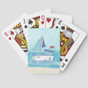 Baralho Cartões de jogo náuticos com o barco no lago
