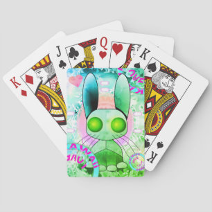 Baralho Cartões de jogo verdes do kawaii do coelho do rob