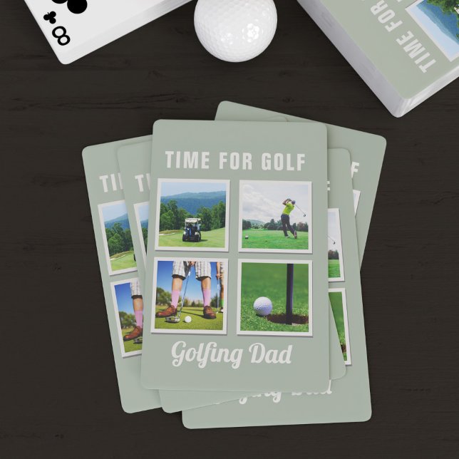 Baralho Cartões de Pai de Golf Photo Collage (It's always time for Golf! You can add up to 4 photos and your Golfing Dad's name)