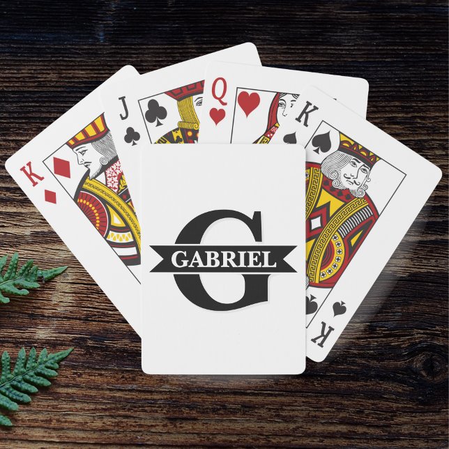 Baralho Cartões de pôquer personalizados de nome do monogr (Personalized Modern Monogram Name Poker Cards)