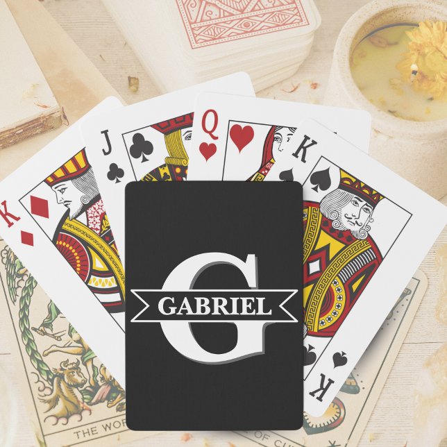 Baralho Cartões de pôquer personalizados de nome do monogr (Personalized Modern Monogram Name Poker Cards - Black -
)