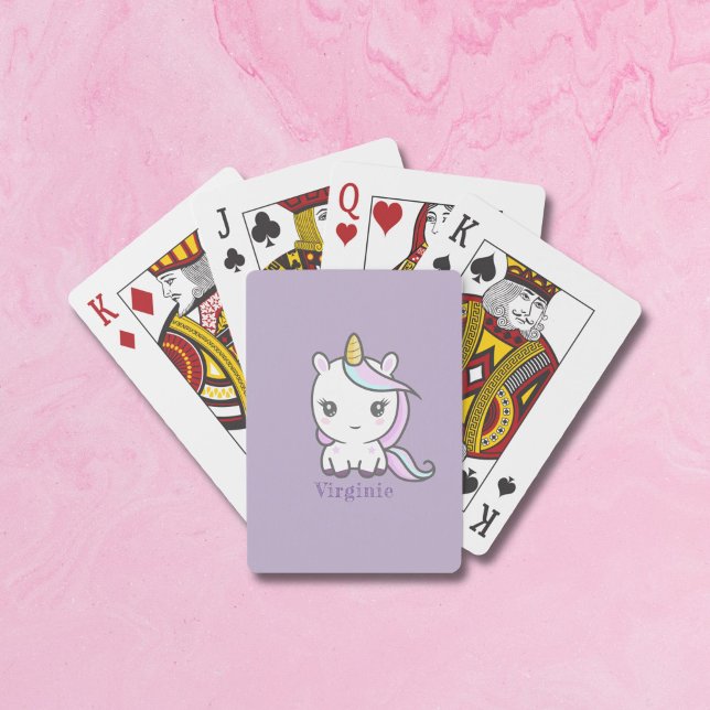 Baralho Cartões de Reprodução Roxos de Unicórnio Bonito (Cute Unicorn Purple Playing Cards)