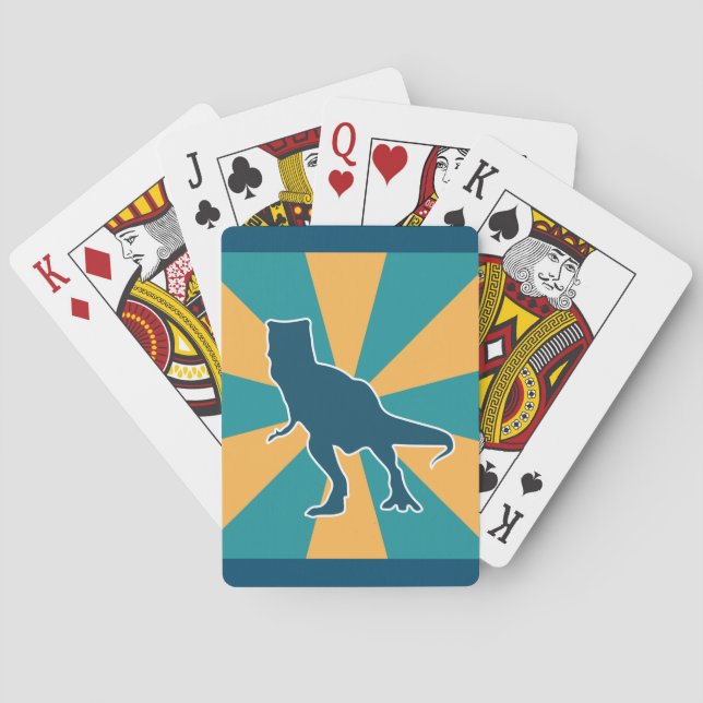 Baralho Cartoon T-rex dinossauro raivoso amarelo e azul (Verso)