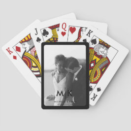 Baralho Casais Iniciais Foto de Casamento Monograma Preto