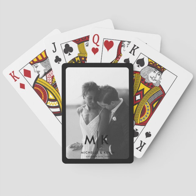 Baralho Casais Iniciais Foto de Casamento Monograma Preto (Verso)