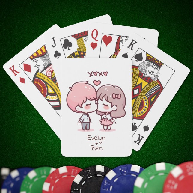 Baralho Casal Beijo Personalizado De Estilo De Chibi (Sweet Personalized Chibi-Style Kissing Couple Playing Cards)