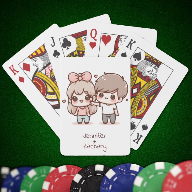Baralho Casal de Flirting de Estilo de Chibi Personalizado (Sweet Personalized Chibi-Style Flirting Couple Playing Cards
)