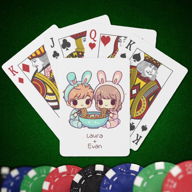Baralho Casal de Ramen de Estilo Chibi Personalizado Doce (Sweet Personalized Chibi-Style Ramen Couple Playing Cards)