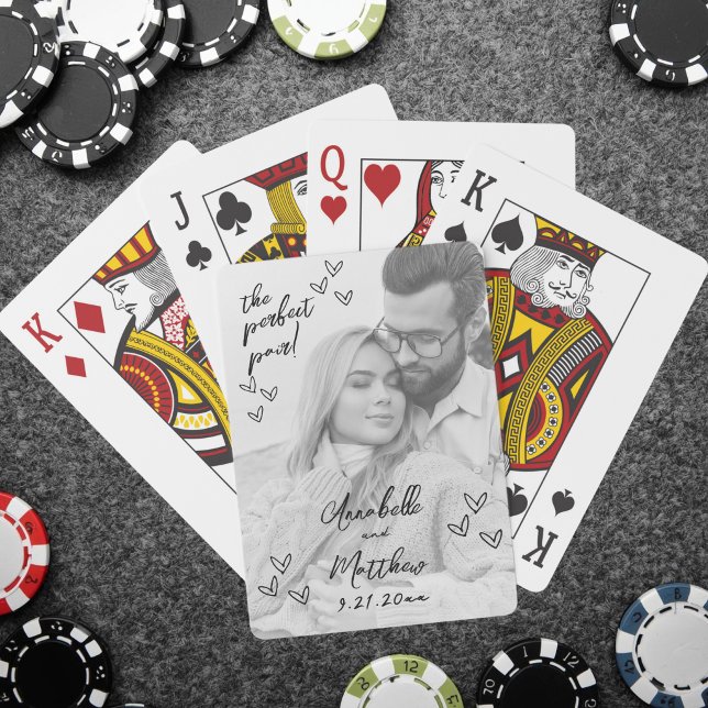 Baralho Casamento Desenhado Par Perfeito Foto (Photo Perfect Pair Drawn Wedding Poker Cards)