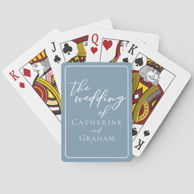 Baralho Casamento Personalizado de Chic Dusty Blue (Verso)