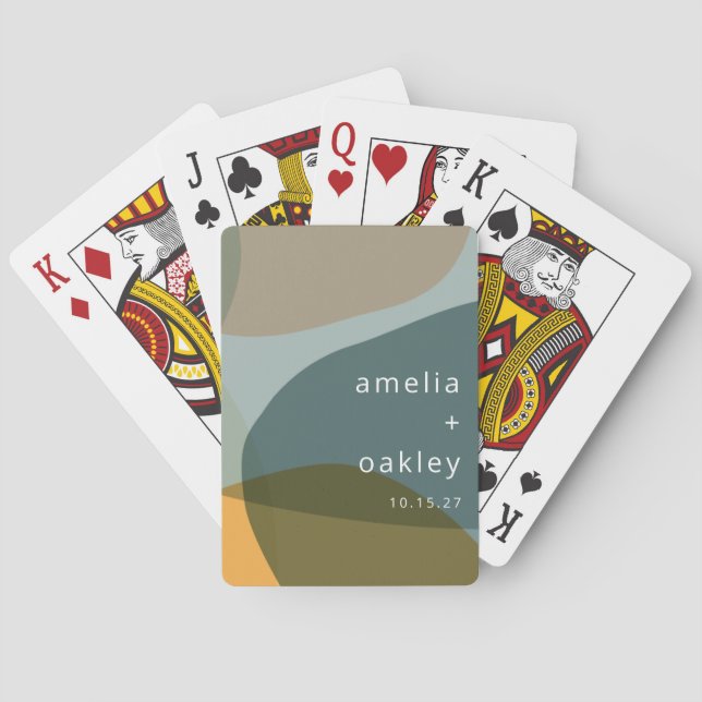 Baralho Casamento Personalizado de Teal Verde da Abstrato  (Verso)