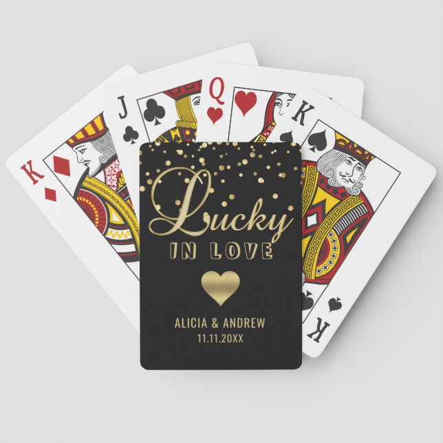 Baralho Casamento Personalizado SORTE EM Dourado Negro (Verso)
