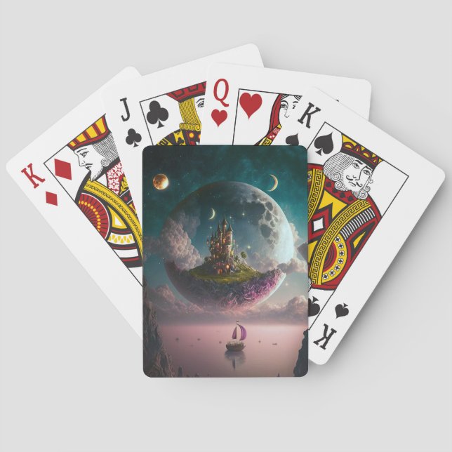 Baralho Castle In The Moon Fantasy Art Tocando Cartões (Verso)