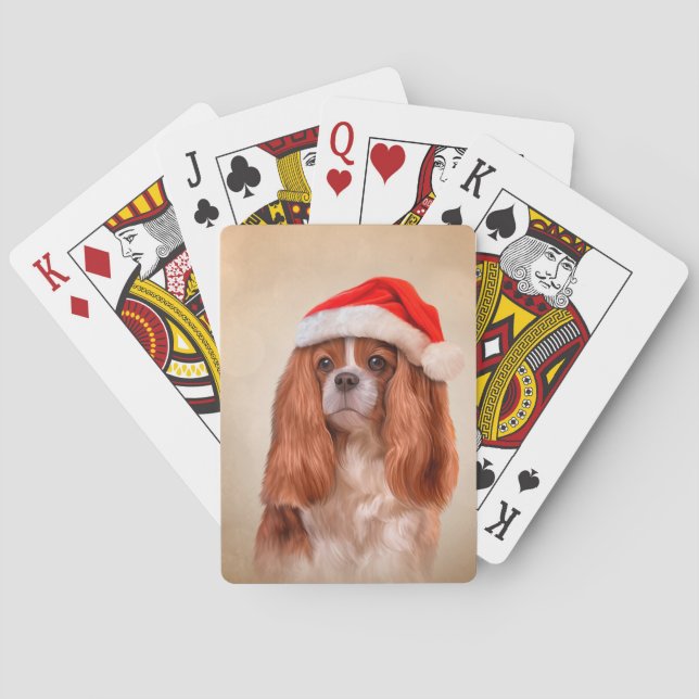 Baralho Cavaleiro Rei Charles Spaniel em chapéu vermelho d (Verso)