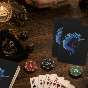 Baralho Cavalo Preto Elegante Unicórnio Azul Prata Fantasi