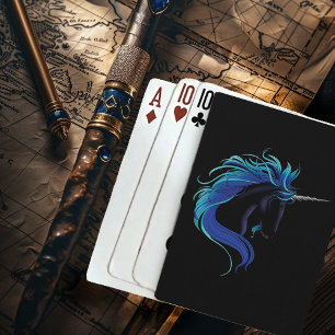 Baralho Cavalo Preto Elegante Unicórnio Azul Prata Fantasi