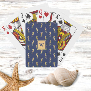 Baralho Cavalos-Marinhos Navy e Dourado Elegantes com Inic
