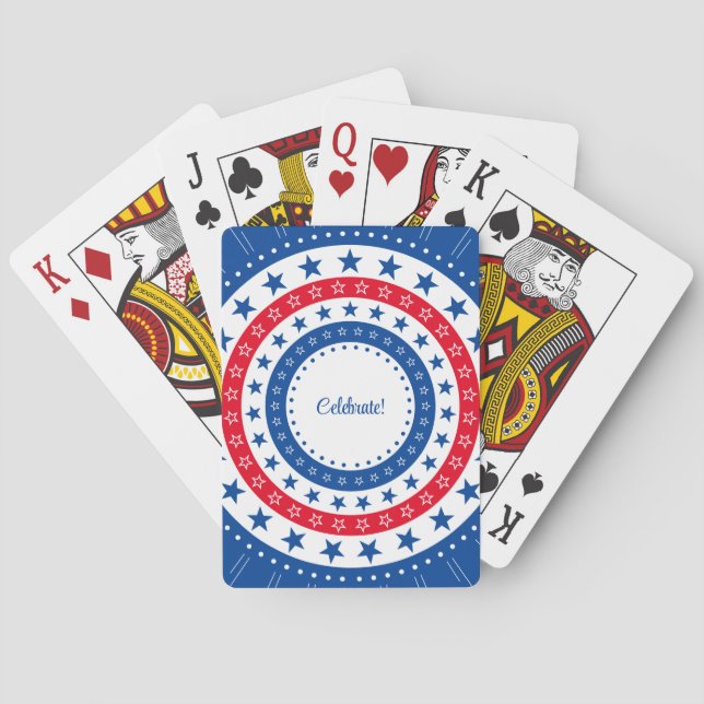 Baralho Celebrar estrelas vermelhas, brancas e azuis (Verso)