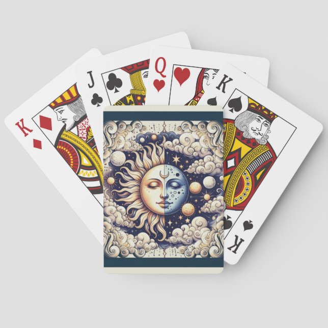 Baralho Celestial Vintage Meio Sol & Lua Azul Amarelo (Verso)