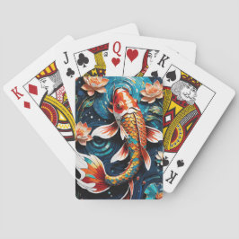 Baralho Cena Aquática de Vibrant Koi e Belas Flores