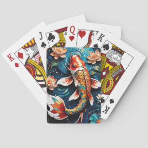 Baralho Cena Aquática de Vibrant Koi e Belas Flores