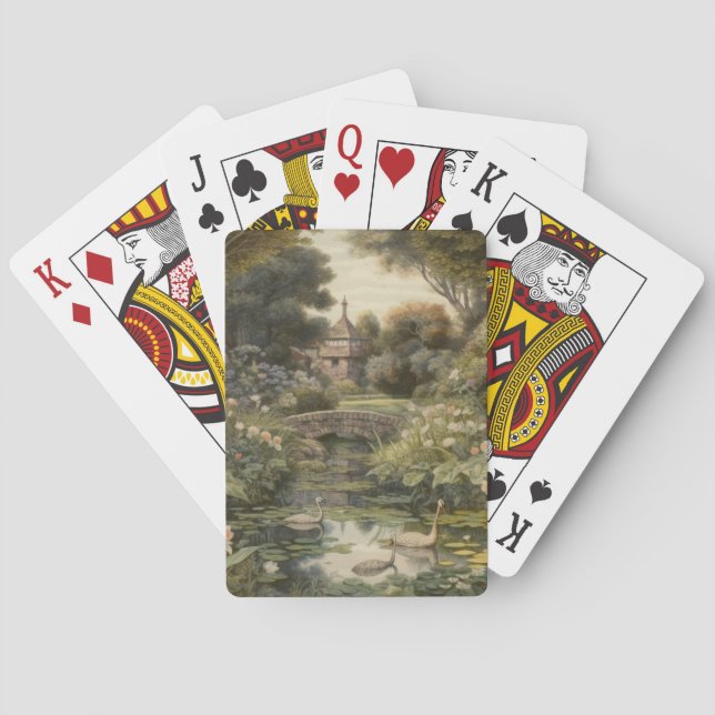 Baralho Cena botânica dos cisnes num jardim inglês (Verso)