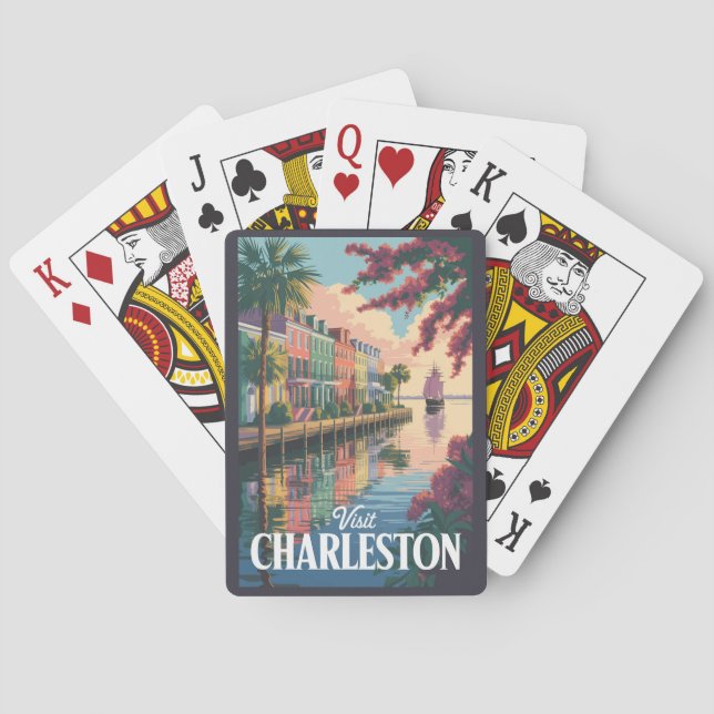 Baralho Charleston South Carolina Waterfront Illustration (Verso)