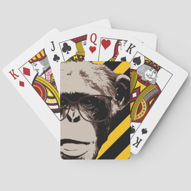Baralho Chimpanzé engraçado do geek em listras dos vidros (Verso)