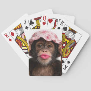 Baralho Chimpanzé Usando Batom Rosa